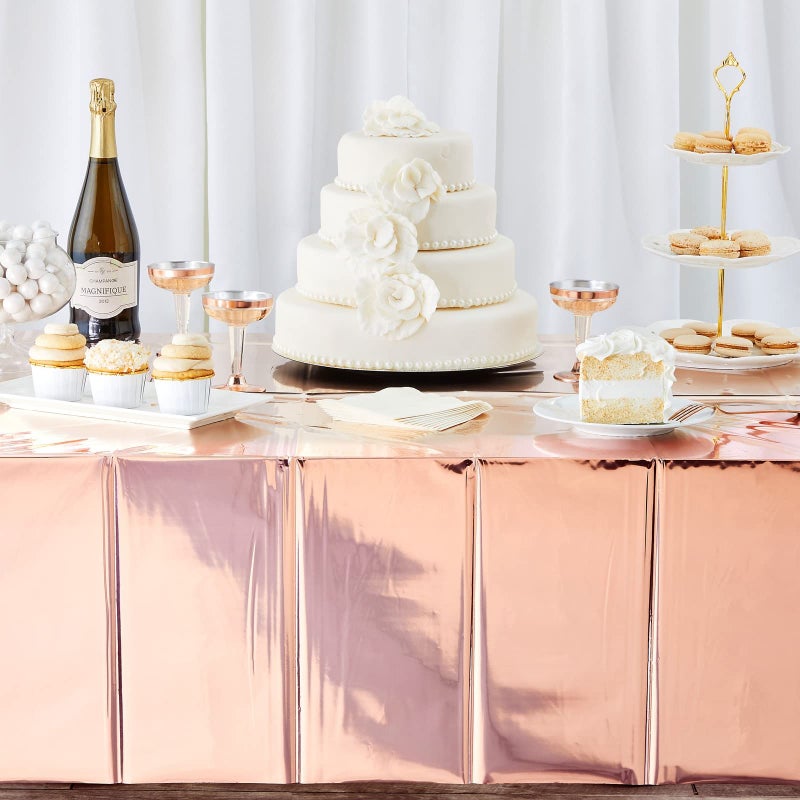 Sparkle and Bash Rose Gold Plastic Rectangular Tablecloth - Easy-Clean Disposable Rose Gold Tablecloth - Bridal Shower Decorations - Pack of 3-54 x 108 in - Image 3